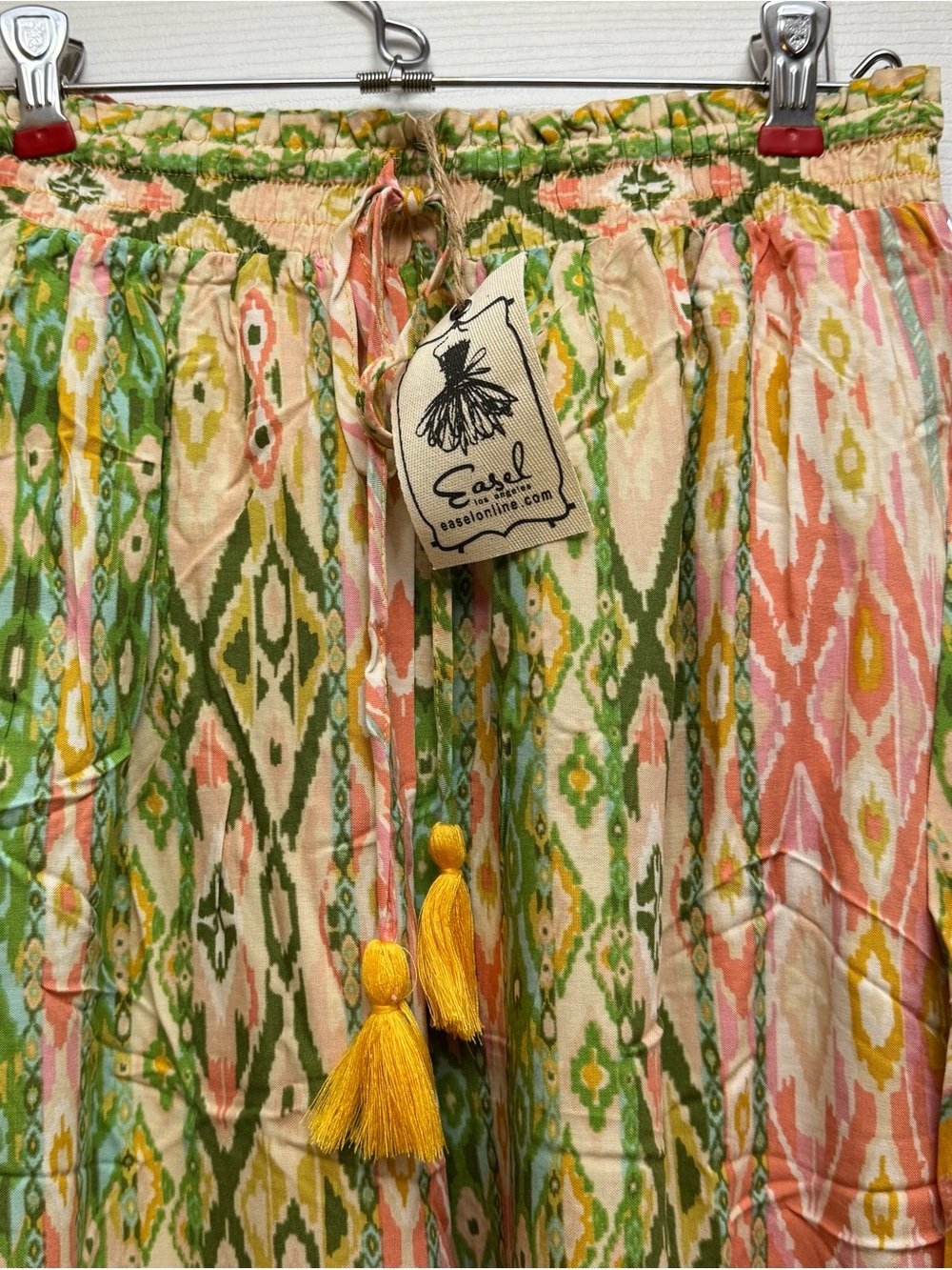 Easel Pink, Yellow & Green Ikat Wide-Leg Pants Set Medium NWT - Picture 5 of 6
